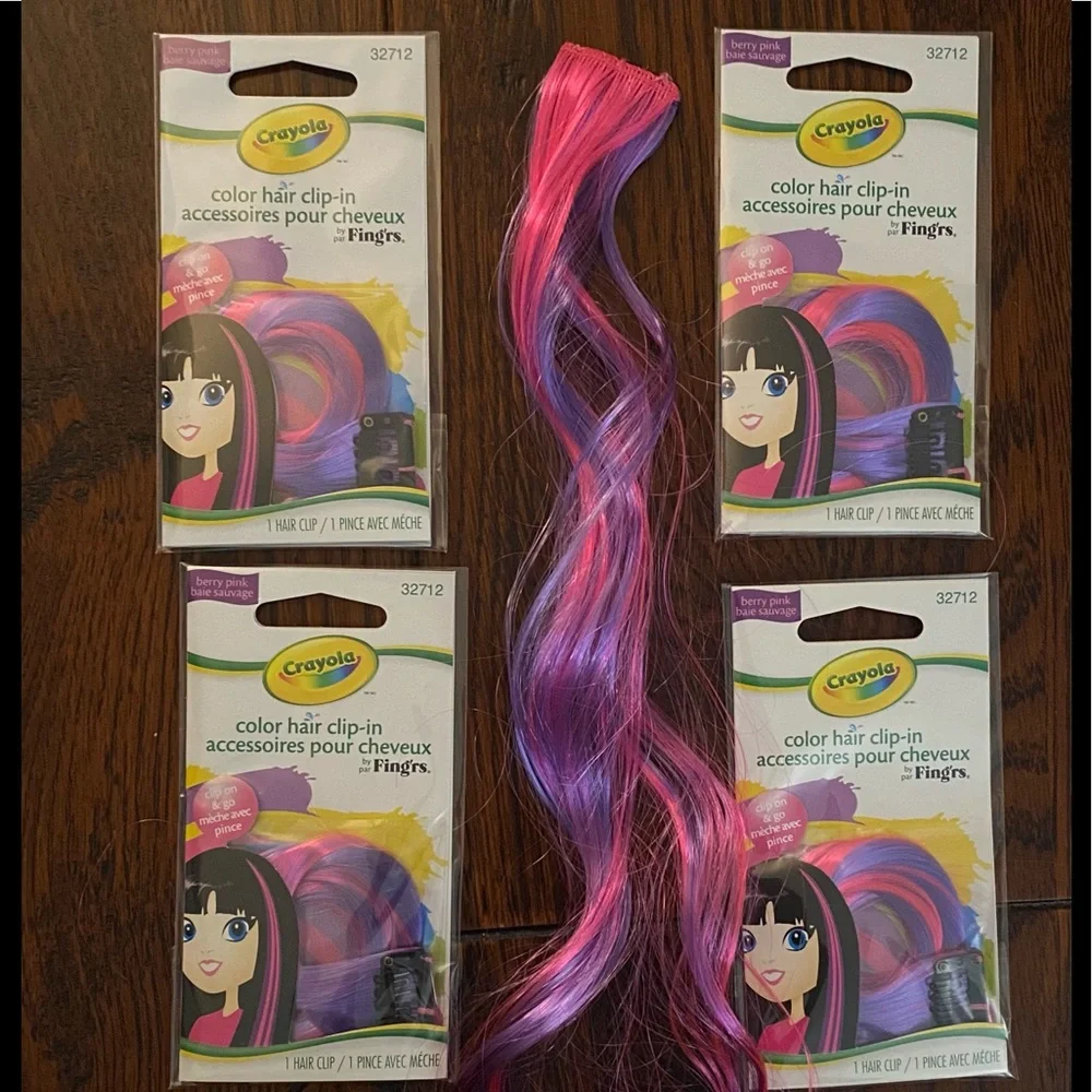 Set of 4- Crayola Color Clip-In Hair Accessories #32712 (Pink & Purple)